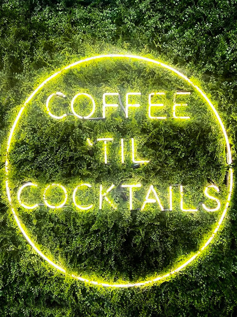 Coffee Til Cocktails Neon Sign at Parlor Public House